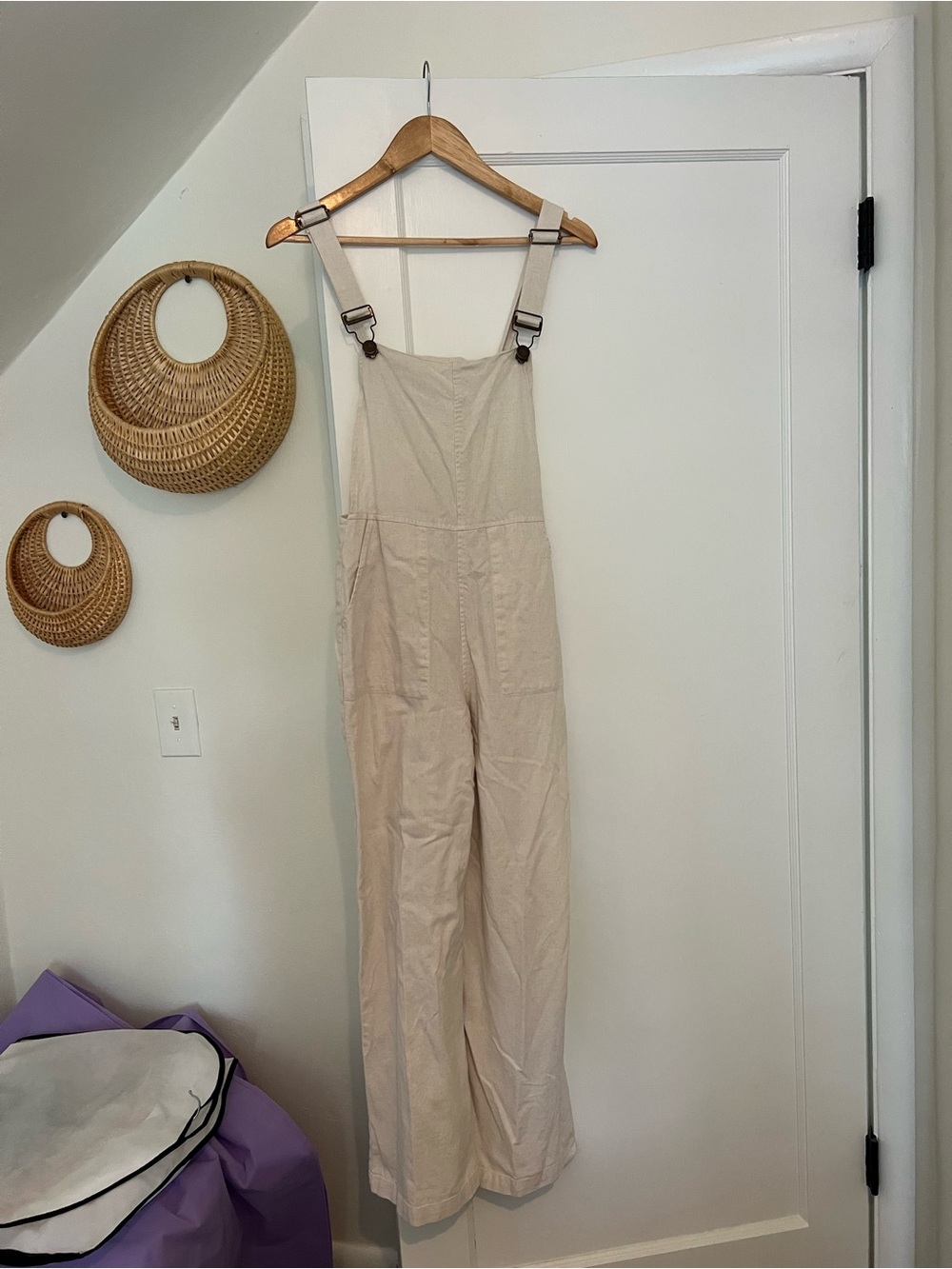Amuse Society Beige Wide-Leg Cotton Overalls